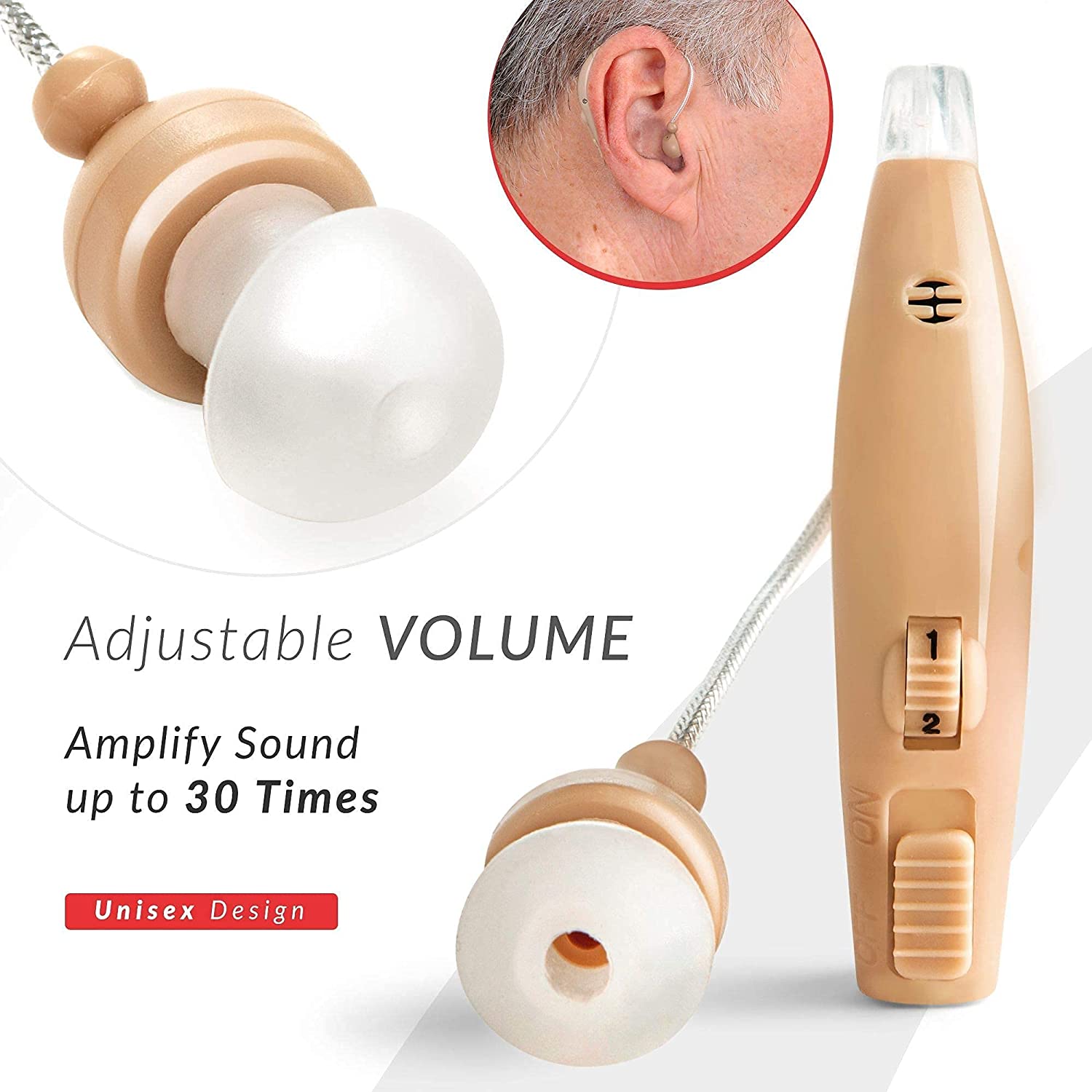 MSA 30X® My Tone Sound Amplifier BTE PSAD | 30X Amplification | Recharging Station, 6 Silicone Tips & 1 Cleaning Brush | Unisex | Right or Left Ear | Pack of 1